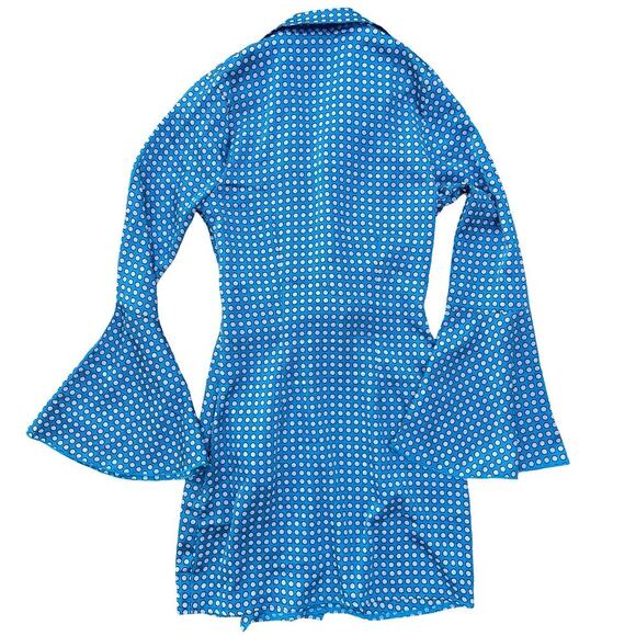 Missguided Polka Dot Twist Front Mini Dress Long Bell Sleeve Blue White - Size 0 - Picture 3 of 11